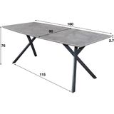 Eettafel 'Lakia' 160 x 90cm, 3D-betonlook, kleur grijs