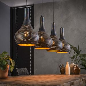 L06B, handgemaakte houten hanglamp van 80 cm, berkenfineer - Plafondontwerp hangende kroonluchter - België