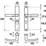 AXA Veiligheidsbeslag (Curve Plus) Smal Aluminium Geslepen: Kruk-Kruk (model Blok) PC55 met Kerntrekbeveiliging SKG***