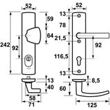 Veiligheidsbeslag Curve Plus S-knop+kruk Blok PC92 anti-kerntrek/omkeerbaar/242x52x13/alu. gesl. F8/SKG3 PC92