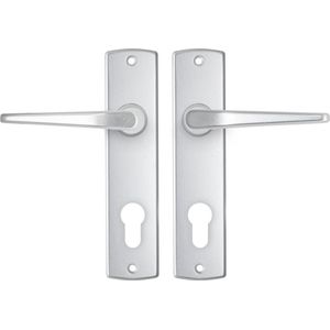 AXA Binnendeurbeslag set (Curve) Aluminium: Kruk (model Duim) op schild met cilindergat PC72