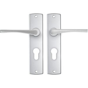 AXA Binnendeurbeslag set (Curve) Aluminium: Kruk (model Vlinder) op schild met cilindergat PC55