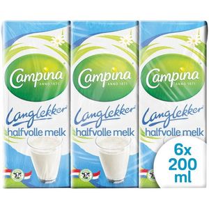 Campina Langlekker Halfvolle Melk Drinkpakjes Mini Houdbaar - 5 x 6 x 200 ml - Voordeelverpakking