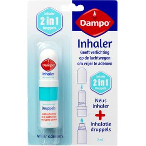 Dampo 2-in-1 Neusinhaler + Inhalatiedruppels - Geeft verlichting op de luchtwegen om vrijer te ademen - Eucalyptus - Menthol - vanaf 3 jaar - 2 ml