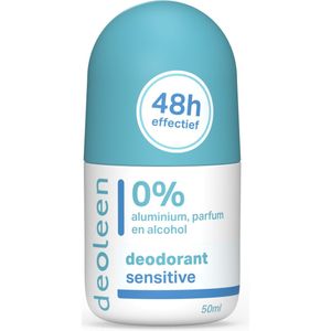 Deoleen 0% Aluminium - Deodorant Sensitive Roller - 24 uur effectieve bescherming - 0% parfum & 0% alcohol - Dermatologisch getest - Anti-witte strepen - 50 ml