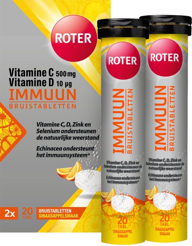 Roter Immuun Bruis - Vitamine C & D ondersteunen de weerstand & Echinacea verhoogt het immuunsysteem* - 40 bruistabletten