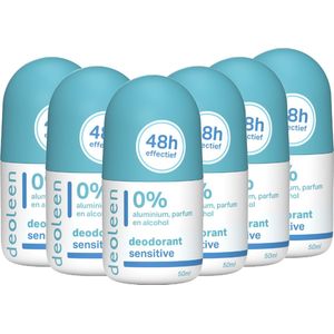 Deoleen 0% aluminium - Roller Sensitive - Deodorant - 50 ml 6 pack