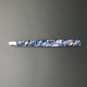 Profi4Beauty pincet 3½"", schuine punt, blauw design print, AISI 420 roestvast staal.