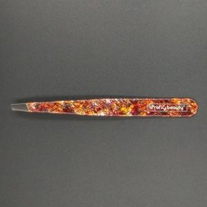 Profi4Beauty Pincet 3½"", schuine punt, bruin design print,AISI 420 edel staal