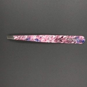 Pincet 3½"", schuine punt, roze design print, AISI 420 edel staal