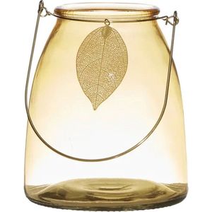 Mitienda - Glazen Windlicht Leaf - Geel - 13x15,5 cm