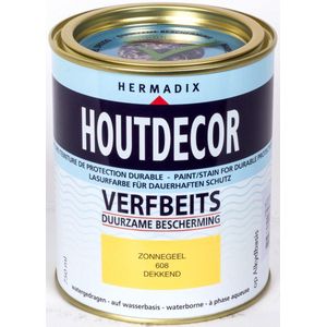 Hermadix Houtdecor Verfbeits Dekkend - 0,75 liter - 608 Zonnegeel