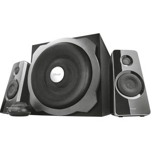 Trust Tytan 2.1 Luidsprekerset PC Speakers, Speakerset met Houten Subwoofer, Afstandsbediening en 60W RMS, 120W Piekvermogen, Luidspreker voor PC, Laptop, TV, Smartphone en Tablet - Zwart