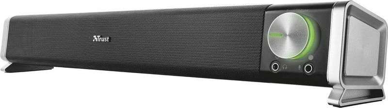 Trust Asto Soundbar 12 W Spitzenleistung (6 W RMS), PC Lautsprecher, USB Betrieb, 3,5 mm AUX Anschluss, Stereo Soundsystem, Computer Boxen für PC, Laptop, Monitor, TV, Musik, Audio - Schwarz