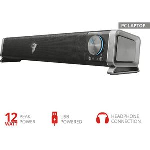 Trust Gaming GXT 618 Asto Soundbar Luidspreker, 12W Piekvermogen, Geluidssysteem met Koptelefoon- en Microfoonaansluiting, Speaker voor PC, TV - Zwart