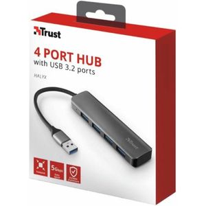 Trust Halyx (USB A), Docking station + USB-hub, Grijs