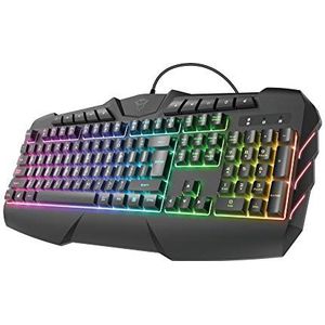 Trust Gaming Odyss GXT 881 Semi-mechanisch toetsenbord, Italiaanse QWERTY-lay-out, met veelkleurige ledverlichting in 6 modi, geavanceerde anti-ghosting, USB-plug & play, pc/computer