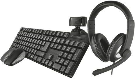 Trust - Qoby - 4-in-1 Thuiswerken Bundel - Draadloos - Toetsenbord - Muis - Headset - Webcam