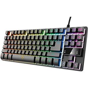 Trust Gaming GXT 833 Thado Gaming-Tastatur, italienisches Layout QWERTY, kompaktes Design TKL (20% klein), aus Metall mit LED-Beleuchtung, Anti-Ghosting, USB Plug & Play, PC/Computer, Schwarz