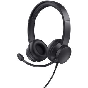 Trust Roha USB-hoofdtelefoon met microfoon, zachte oorkussens, bekabeld, volumeregeling op kabel, voor katten, kantoor, discord, skype, teams, visioconferentie, zoom