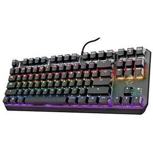Trust Gaming GXT 834 Callaz TKL Mechanische Tastatur, US/NL QWERTY Layout, Outemu-Schalter, Mehrfarbige LED-Beleuchtung, 12 Media-Tasten, USB Gaming Tastatur 80 Prozent für PC, Laptop, Mac