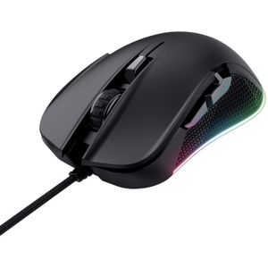 Trust Gaming GXT 922 Ybar Gaming Muis, 68% Gerecycled Plastic, RGB-Ledverlichting, 200-7200 DPI, 6 Programmeerbare Knoppen, USB Gevlochten Kabel, Wired Gaming Mouse voor PC/Laptop - Zwart