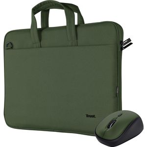 Trust Bologna - Laptoptas en Muis - 16 inch - Stille Draadloze Muis - 1600 DPI - Gerecycled materiaal - Groen