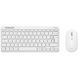 Trust Lyra Set draadloos toetsenbord en muis, Bluetooth, Frans AZERTY, 84% gerecycled kunststof, oplaadbaar mini-toetsenbord voor pc, laptop, Mac, tablet, iPad, Android, iOS - wit