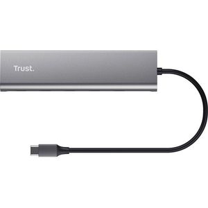 Trust Halyx 5 poorten USB C hub, 4 x USB-C en 100 W PD USB-C voedingspoort, 5 Gbps snelheid, datahub, USB C-adapter, multiport USB-hub voor pc, laptop - zilver