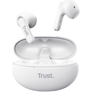 Trust Yavi Draadloze Bluetooth-hoofdtelefoon met 2 ENC-microfoons, ruisonderdrukking, 23 uur speeltijd, 35% gerecyclede kunststoffen, bluetooth-hoofdtelefoon, in-ear buds Android, iPhone, wit