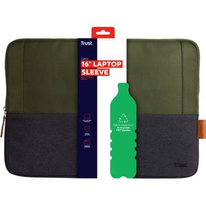 Trust Lisboa Laptophoes 16 inch, Laptop Sleeve uit Gerecycled Plastic, Aktetas Schokbestendig Draag Tas Laptop Bag Heren Damen Computer Notebook Zakenreis Werk Business HP Dell MacBook - Groen