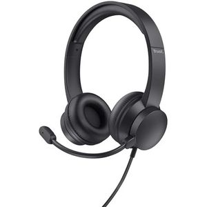 Trust Roha II Casque USB avec Micro Léger On Ear, Arceau Réglable, Microphone Flexible, Câble 1,8 m, Casque Audio PC Filaire pour Ordinateur Portable Bureau Teletravail Chat Zoom Teams - Noir