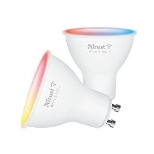 Trust WIFI Smart LED GU10, Slimme RGB-Lamp Spot 2.4 GHz, Dimbare LED, Werkt Met Alexa en Google Nest, Kleurveranderende Gloeilamp, 1800-6500 K - Wit en Kleur [Duo Pack]