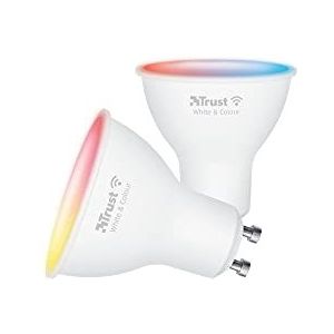 Trust WIFI Smart LED Spot GU10, Slimme RGB-Lamp WiFi Spot 2.4 GHz, Dimbare LED Spot, Werkt met Alexa en Google Nest, Kleurveranderende Gloeilamp, 1800-6500 K - Wit en Kleur [Duo Pack]