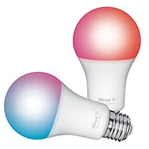 Trust WIFI Smart LED-Lamp E27, Wifi-Lamp, Smart RGB-Lamp, Werkt met Alexa en Google Nest, Kleurveranderende Gloeilamp, Duopakket - Wit en Kleur