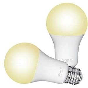 Trust WIFI Smart LED-Lamp E27, WiFi-Lamp, Werkt Met Alexa en Google Nest, Dimbare LED-Lamp, Warm tot Koel Wit, 1800K-6500K, Duo Pack - Witte Sfeer
