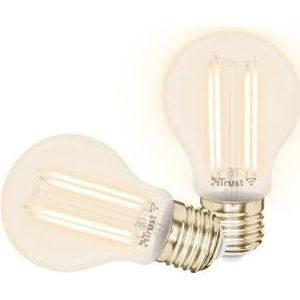 Trust WIFI Smart Filament LED-Lamp E27, Slimme Vintage Retro WiFi-Lamp, Werkt Met Alexa en Google Nest, Dimbare LED-Lamp, 1800-2700K, Warm Verlichting Gloeilamp - Duo Pack