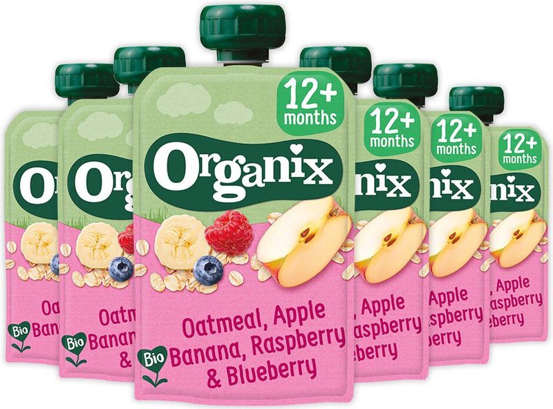 6x Organix Knijpfruit 12+m Haver Appel & Banaan 100 gr