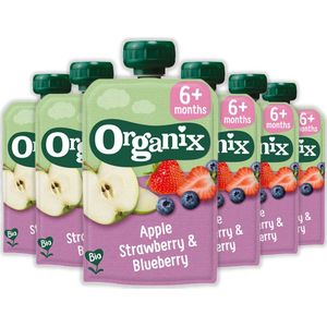 6x Organix Knijpfruit 6+m Appel Aardbei & Blauwe Bes 100 gr