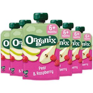 6x Organix Knijpfruit 6+m Peer & Framboos 100 gr
