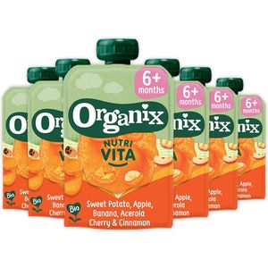 6x Organix Knijpfruit Nutra Vita Zoete Aardappel Kers Kaneel 6+m 100 gr