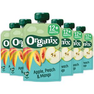 6x Organix Knijpfruit 12+m Appel, Perzik & Mango 100 gr