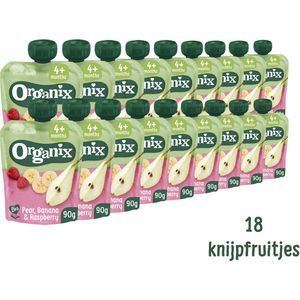 Organix Knijpfruit 4+m Peer, Banaan & Framboos - Babymaaltijd - Knijpfruit - 18 x 90g