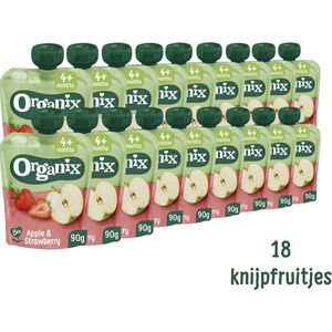 6x Organix Knijpfruit 4+m Appel & Aardbei 90 gr
