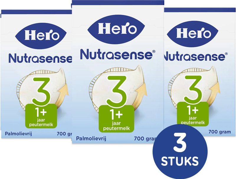 Hero Baby Nutrasense Peutermelk Classic 3 (1+ Jaar) - 3 x 700gr - Met Melkvet - Palmolievrij