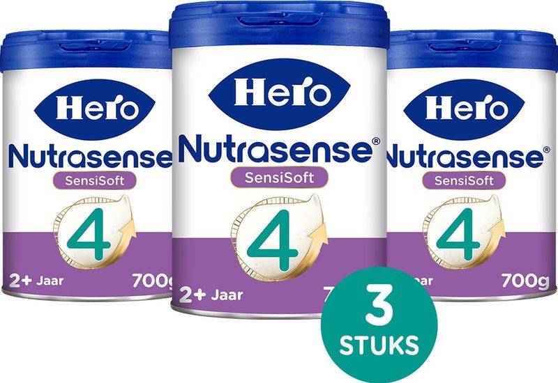 Hero Baby Nutrasense SensiSoft Peutermelk 4 - Flesvoeding vanaf 2 jaar - 3 x 700 gram - met Melkvet - Palmolievrij