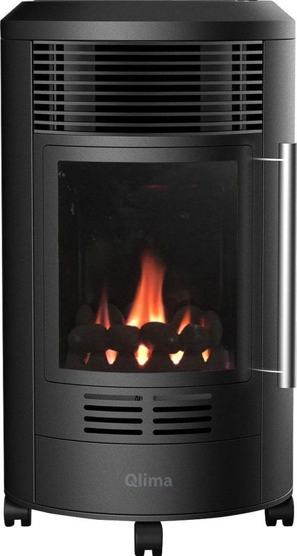 Qlima GH 8034 Mobiele Gaskachel 3400 Watt Sfeervlam en kolen Met Wieltjes