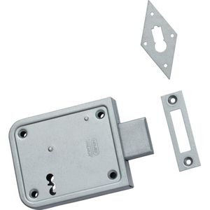 Nemef - oplegslot - 91/11 - doornmaat 70 mm - geschikt voor schuurdeuren, poortdeuren of kelderdeuren - incl. sluitplaat, 2 sleutels, rozetten en schroeven