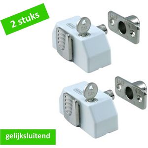 Nemef 2566/1 Opleg-cilindersluiting voor naar buitendraaiend raam | 1 sleutel | wit | set van 2 stuks gelijksluitend. | Afwerking: kunststof witte afdekkap  - 9256601033