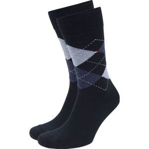 Tommy Hilfiger Check Sokken - 2 Pack - Donkerblauw - Gekamd Katoen